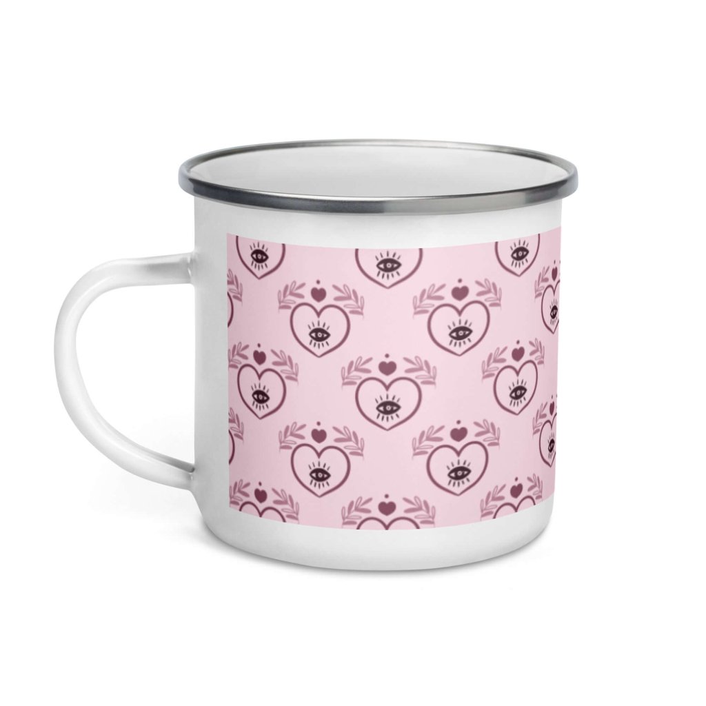 Pink Heart White Silver Rim Enamel Mug - Lorri Melas