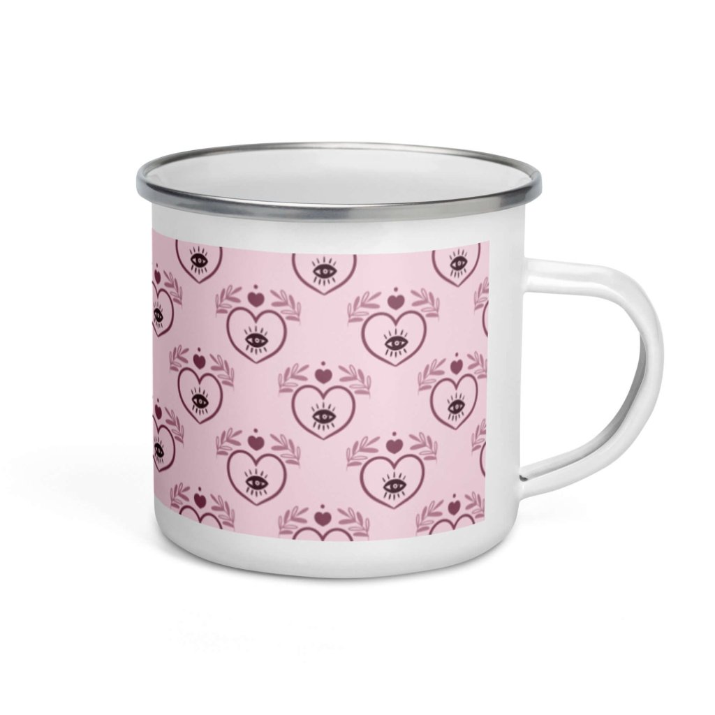 Pink Heart White Silver Rim Enamel Mug - Lorri Melas