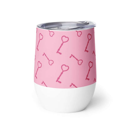 Pink Key To My Heart White Stainless Steel Wine Tumbler Double Wall Insulated Travel Cup 12oz - Lorri Melas