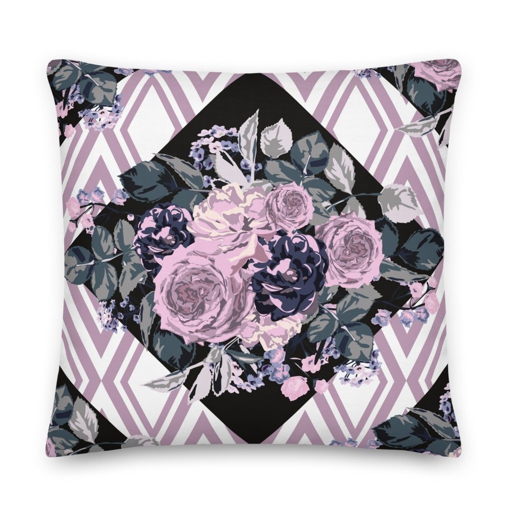 Roses and Diamonds Design Purple Throw Pillow with Insert Included Couch Cushion - Lorri Melas