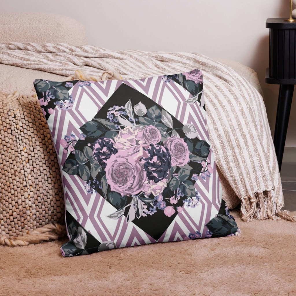 Roses and Diamonds Design Purple Throw Pillow with Insert Included Couch Cushion - Lorri Melas