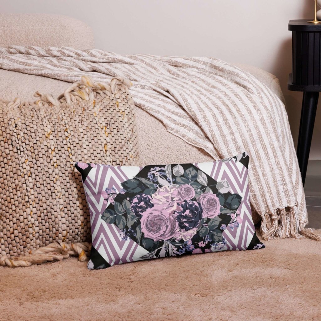 Roses and Diamonds Design Purple Throw Pillow with Insert Included Couch Cushion - Lorri Melas