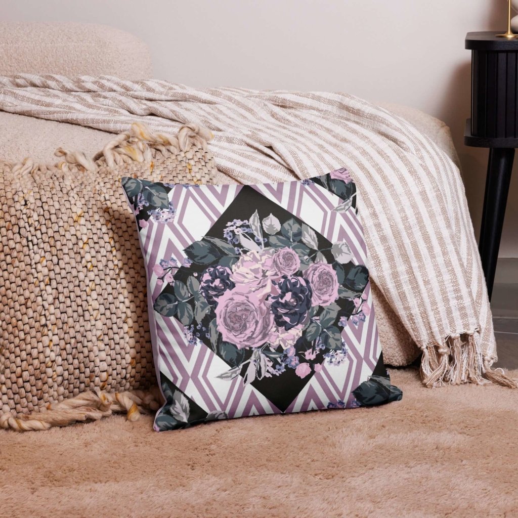 Roses and Diamonds Design Purple Throw Pillow with Insert Included Couch Cushion - Lorri Melas