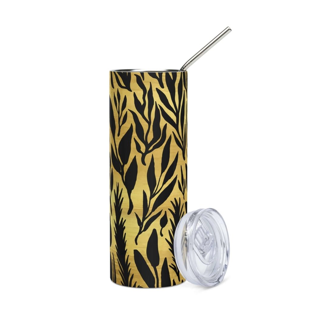 Sahara Leaves Black Gold Stainless Steel Tumbler 20oz - Lorri Melas