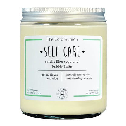 Self Care Glass Jar Candle 8oz Green Clover and Aloe Scented Candle 50+ Hours Burn Time - Lorri Melas