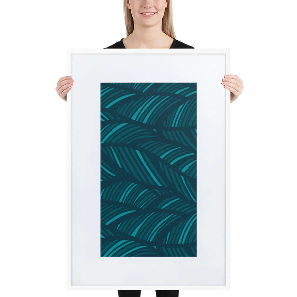 Shades of Blue Stripe Design Wall Art Matte Paper Framed Poster With Mat - Lorri Melas