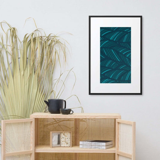 Shades of Blue Stripe Design Wall Art Matte Paper Framed Poster With Mat - Lorri Melas