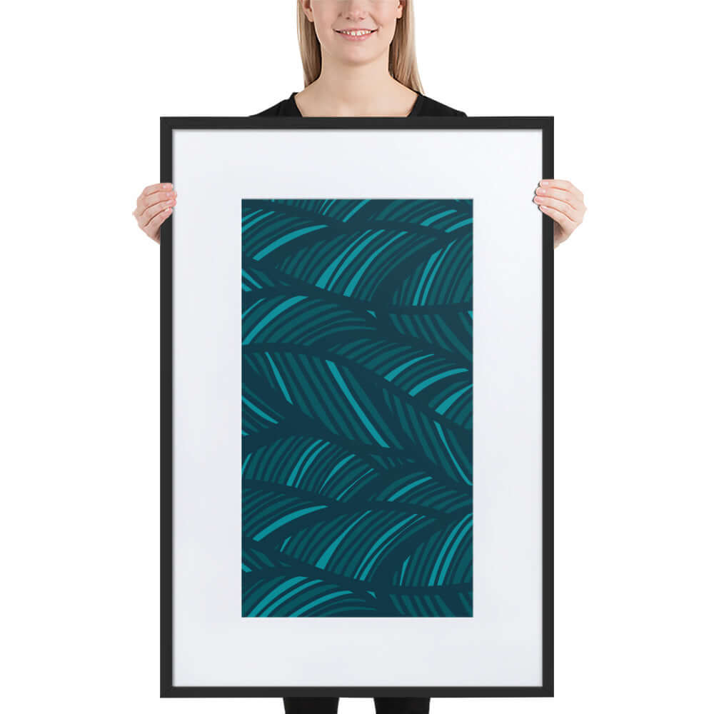 Shades of Blue Stripe Design Wall Art Matte Paper Framed Poster With Mat - Lorri Melas