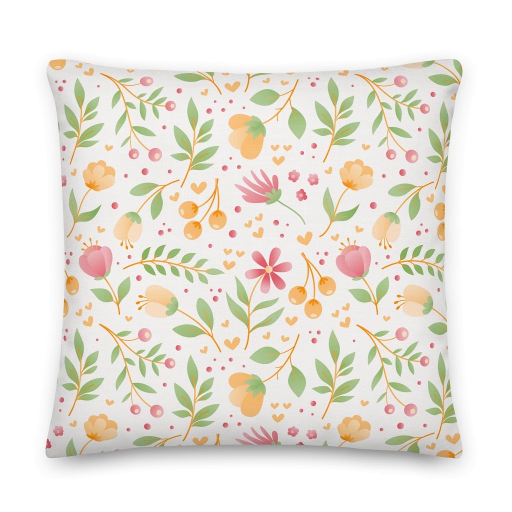 Spring Floral Design Flowers Green Pink Yellow Throw Pillow with Insert Included Couch Cushion - Lorri Melas