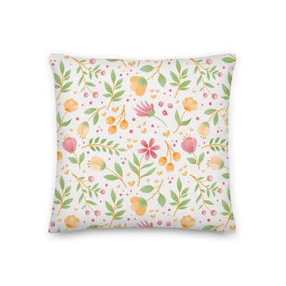 Spring Floral Design Flowers Green Pink Yellow Throw Pillow with Insert Included Couch Cushion - Lorri Melas