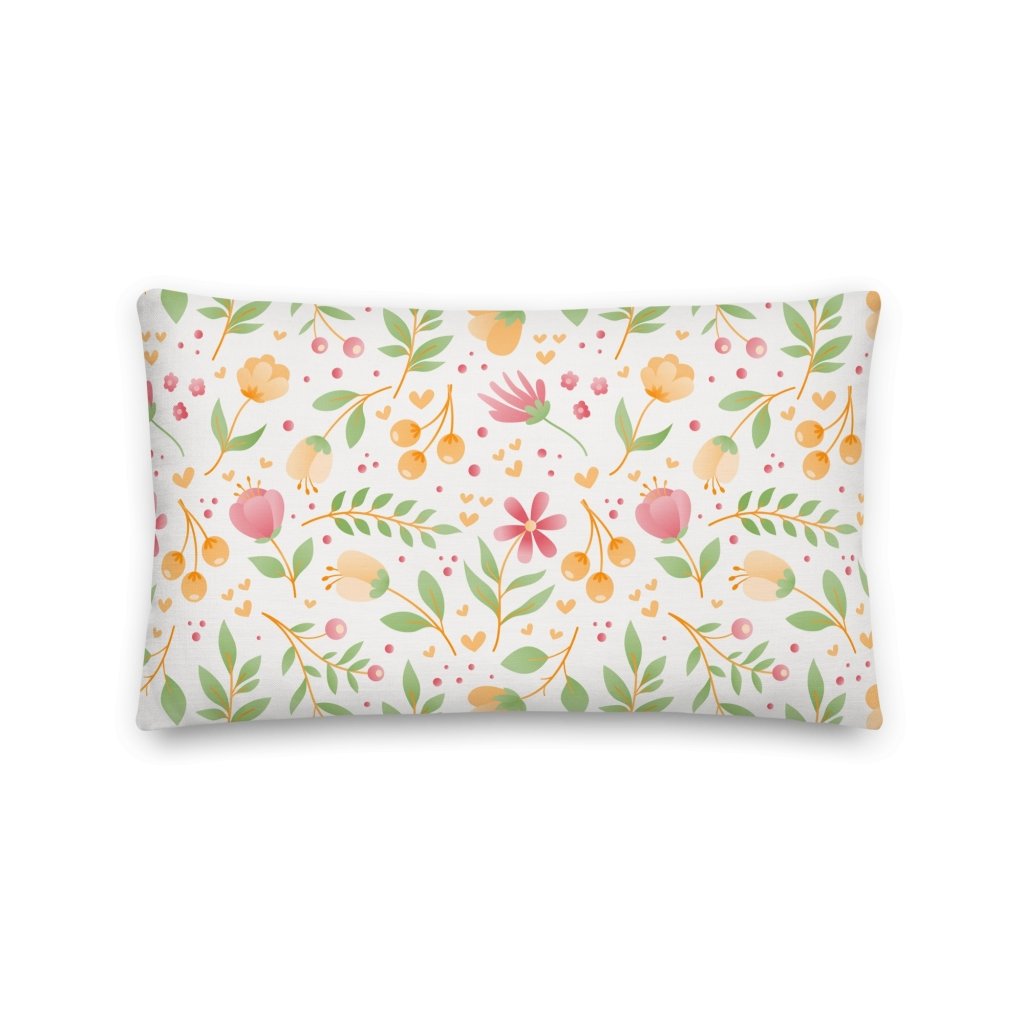 Spring Floral Design Flowers Green Pink Yellow Throw Pillow with Insert Included Couch Cushion - Lorri Melas