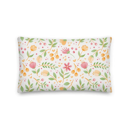 Spring Floral Design Flowers Green Pink Yellow Throw Pillow with Insert Included Couch Cushion - Lorri Melas