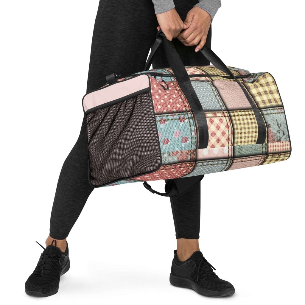 Stitched Patches Granny Square Large Travel Duffle Bag Quilt Print Carry-On Bag - Lorri Melas