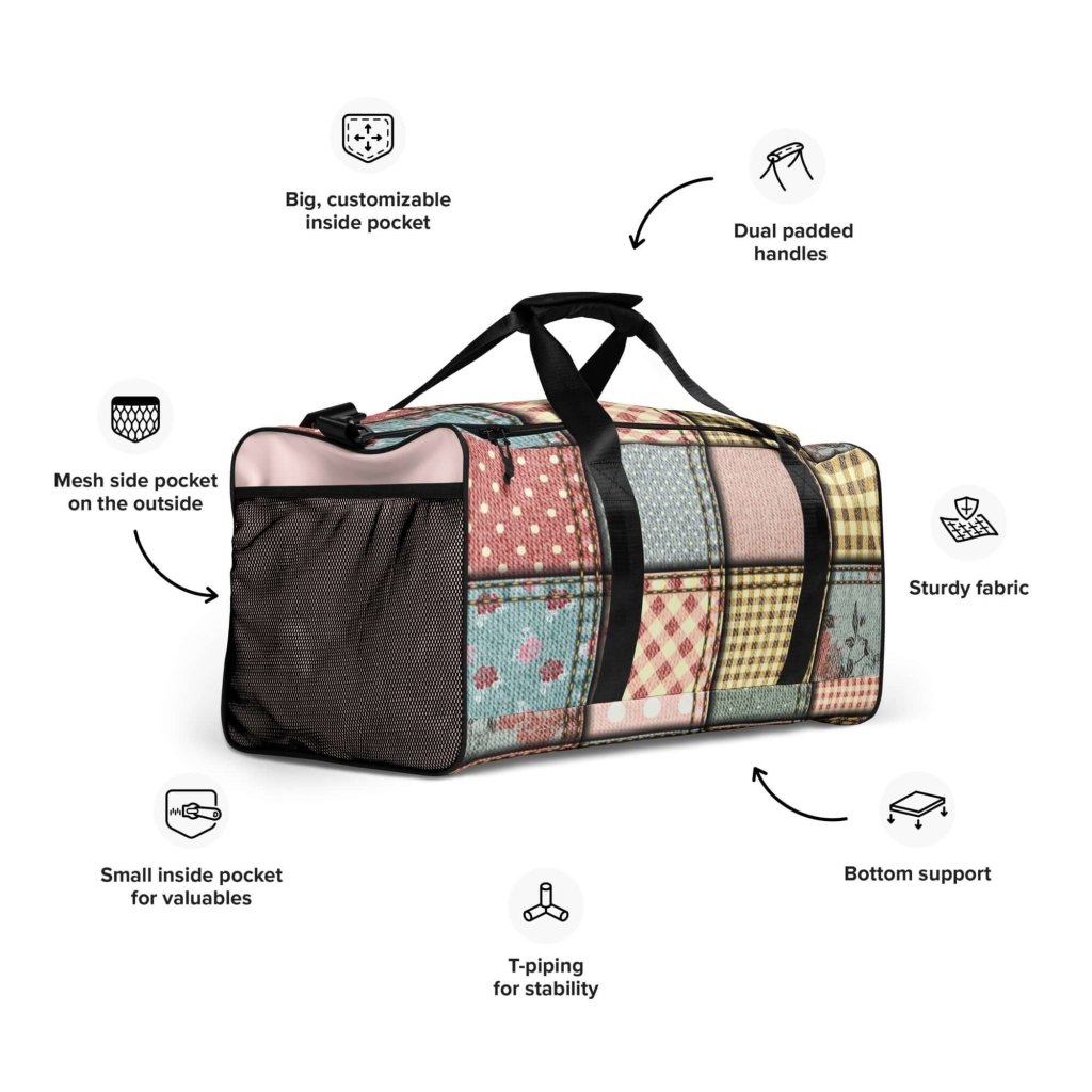 Stitched Patches Granny Square Large Travel Duffle Bag Quilt Print Carry-On Bag - Lorri Melas