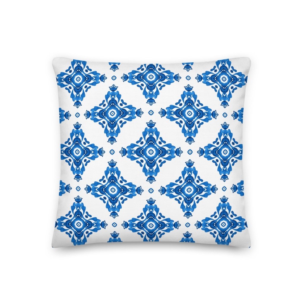 White and Navy Blue Geometric Pattern Throw Pillow with Insert Included Couch Cushion - Lorri Melas