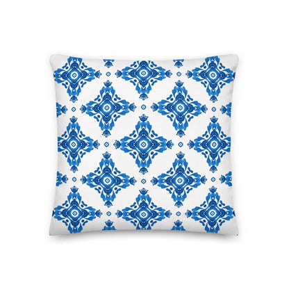 White and Navy Blue Geometric Pattern Throw Pillow with Insert Included Couch Cushion - Lorri Melas