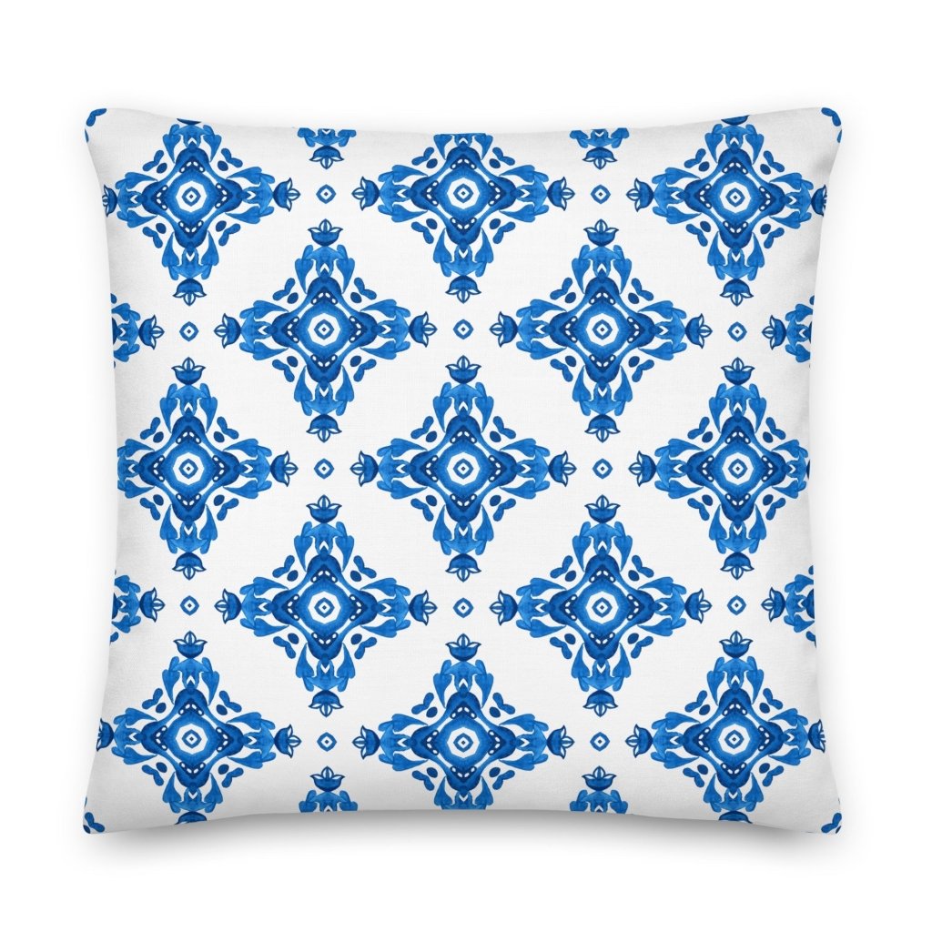 White and Navy Blue Geometric Pattern Throw Pillow with Insert Included Couch Cushion - Lorri Melas