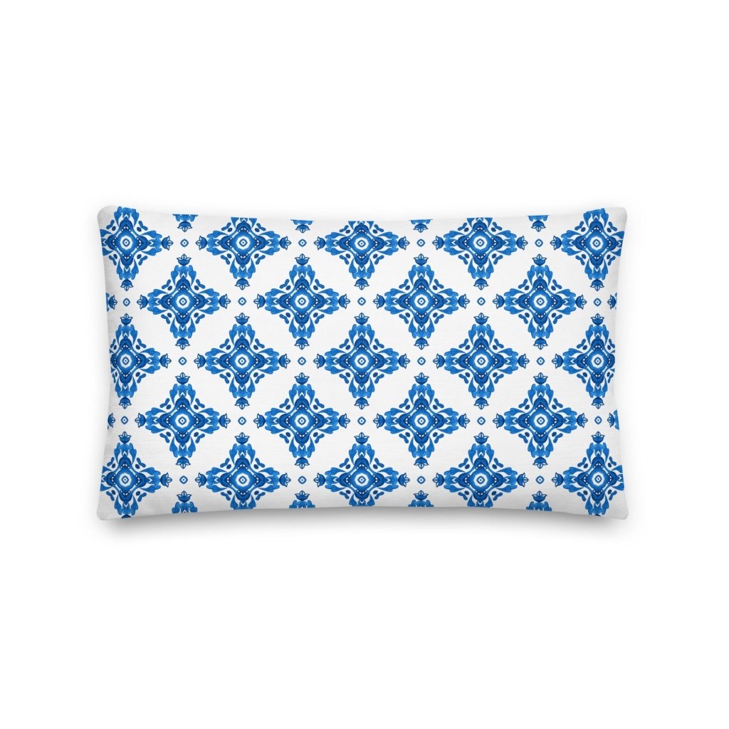 White and Navy Blue Geometric Pattern Throw Pillow with Insert Included Couch Cushion - Lorri Melas