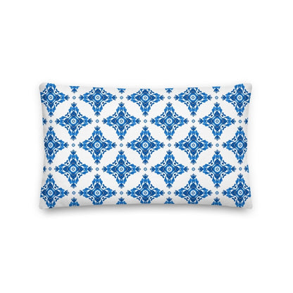 White and Navy Blue Geometric Pattern Throw Pillow with Insert Included Couch Cushion - Lorri Melas