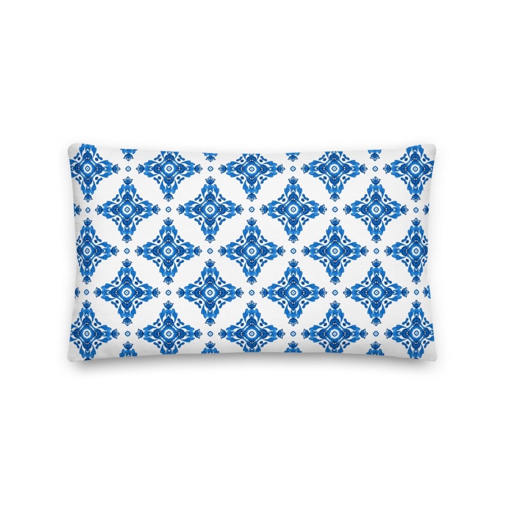 White and Navy Blue Geometric Pattern Throw Pillow with Insert Included Couch Cushion - Lorri Melas