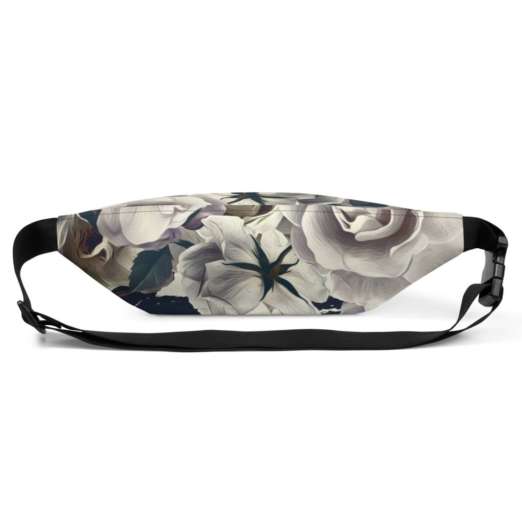 White Roses Fanny Pack 100% Polyester Water Resistant Silky Lining - Lorri Melas