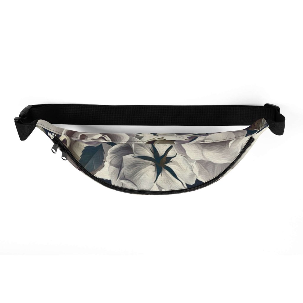 White Roses Fanny Pack 100% Polyester Water Resistant Silky Lining - Lorri Melas