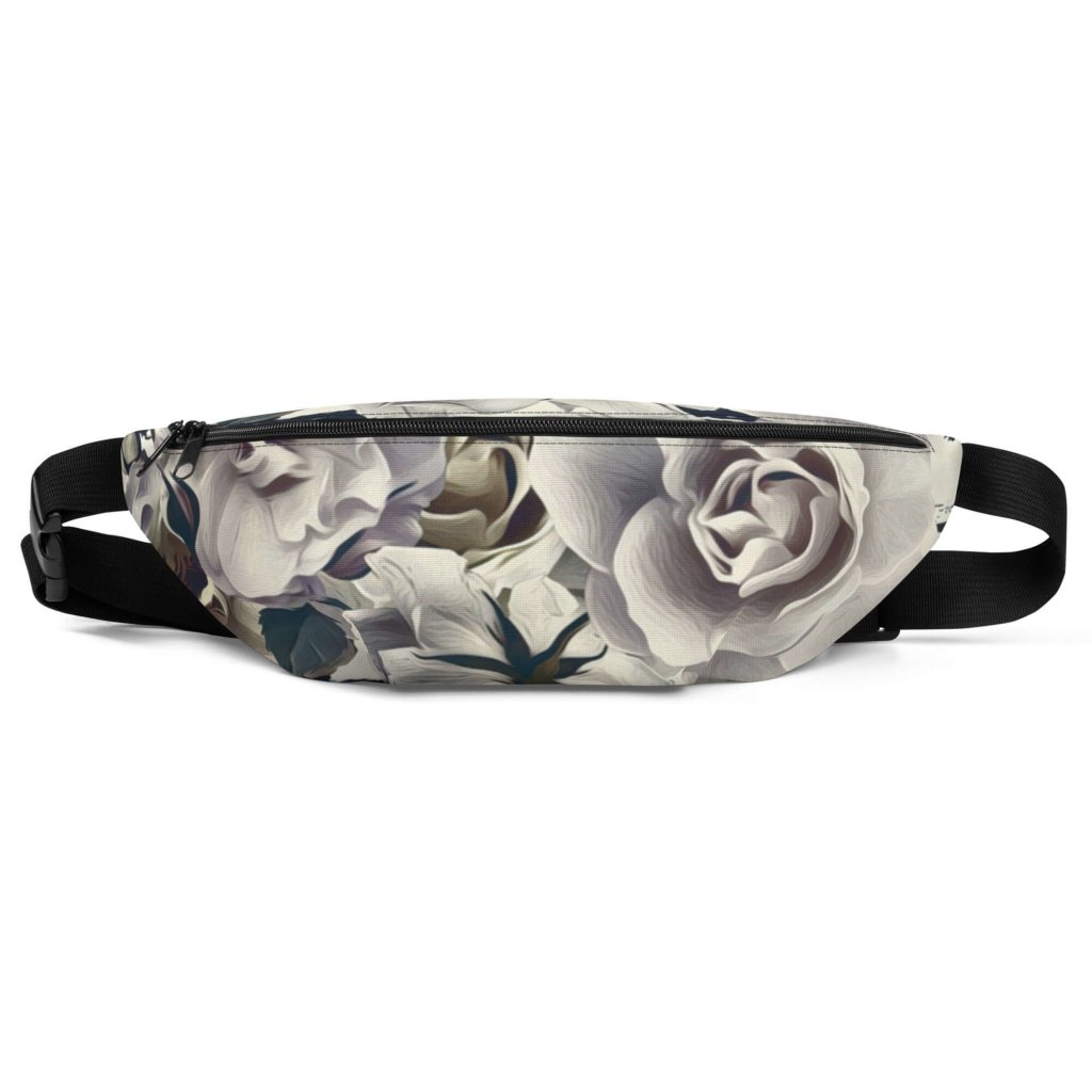 White Roses Fanny Pack 100% Polyester Water Resistant Silky Lining - Lorri Melas