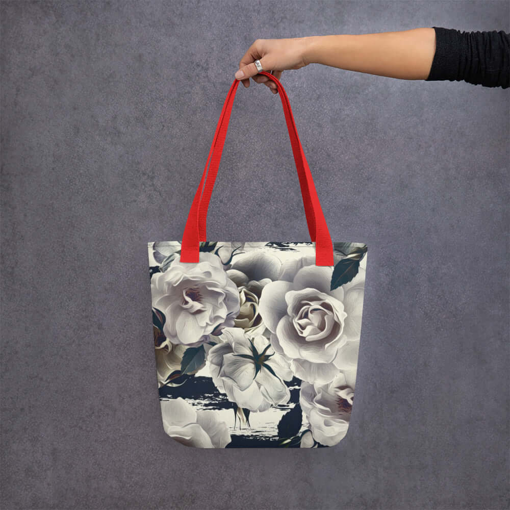 White Roses Tote Bag 100% Polyester - Lorri Melas