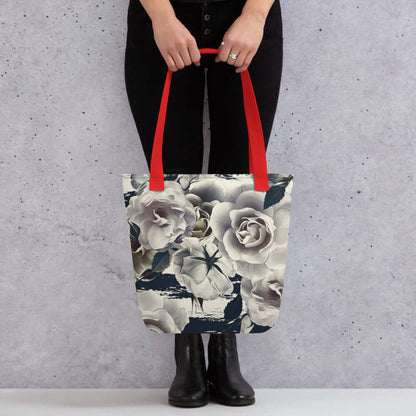 White Roses Tote Bag 100% Polyester - Lorri Melas