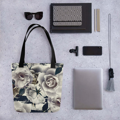 White Roses Tote Bag 100% Polyester - Lorri Melas