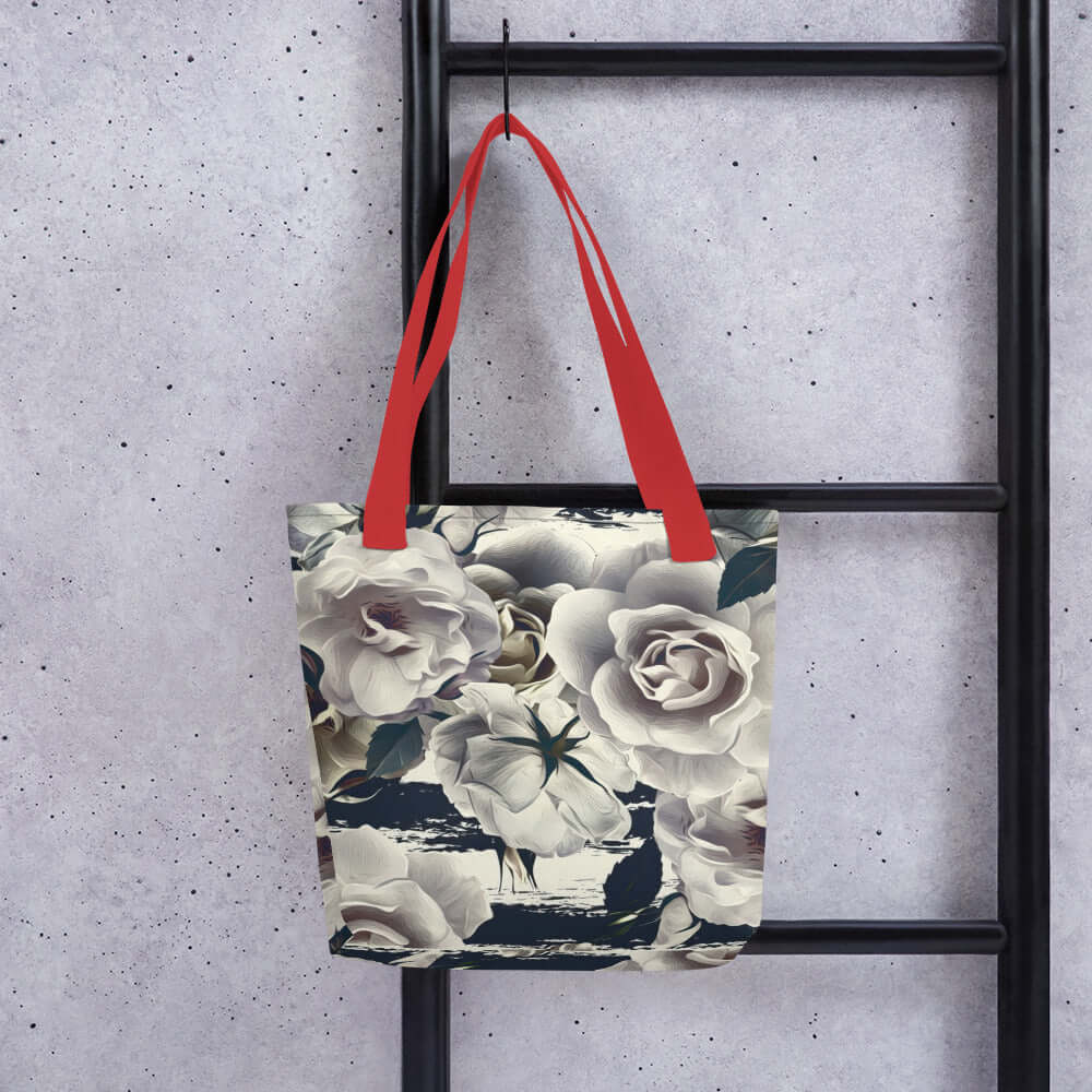 White Roses Tote Bag 100% Polyester - Lorri Melas