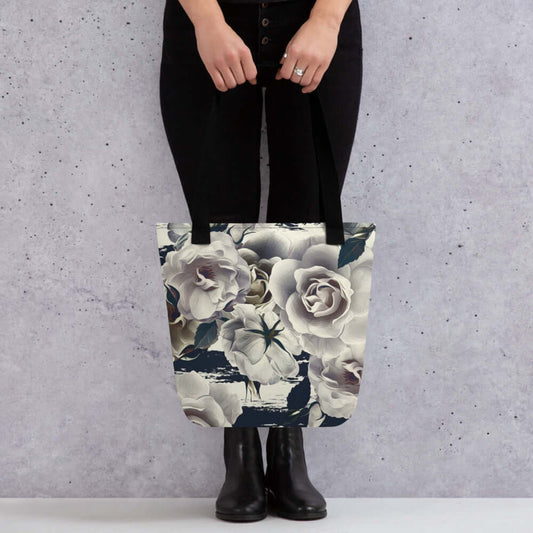 White Roses Tote Bag 100% Polyester - Lorri Melas