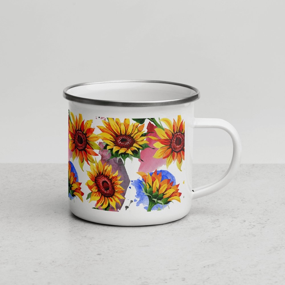 You're My Sunflower Silver Rim White Enamel Mug - Lorri Melas