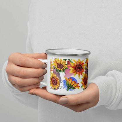 You're My Sunflower Silver Rim White Enamel Mug - Lorri Melas