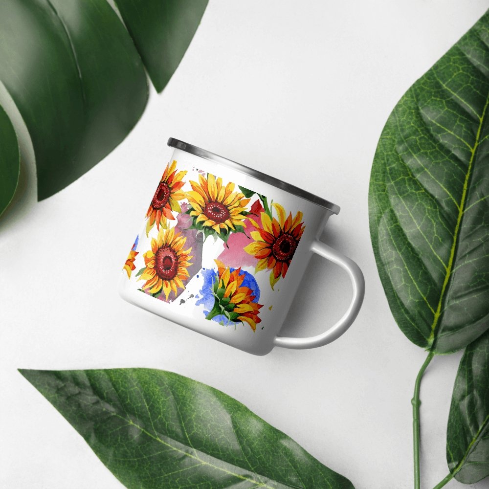 You're My Sunflower Silver Rim White Enamel Mug - Lorri Melas