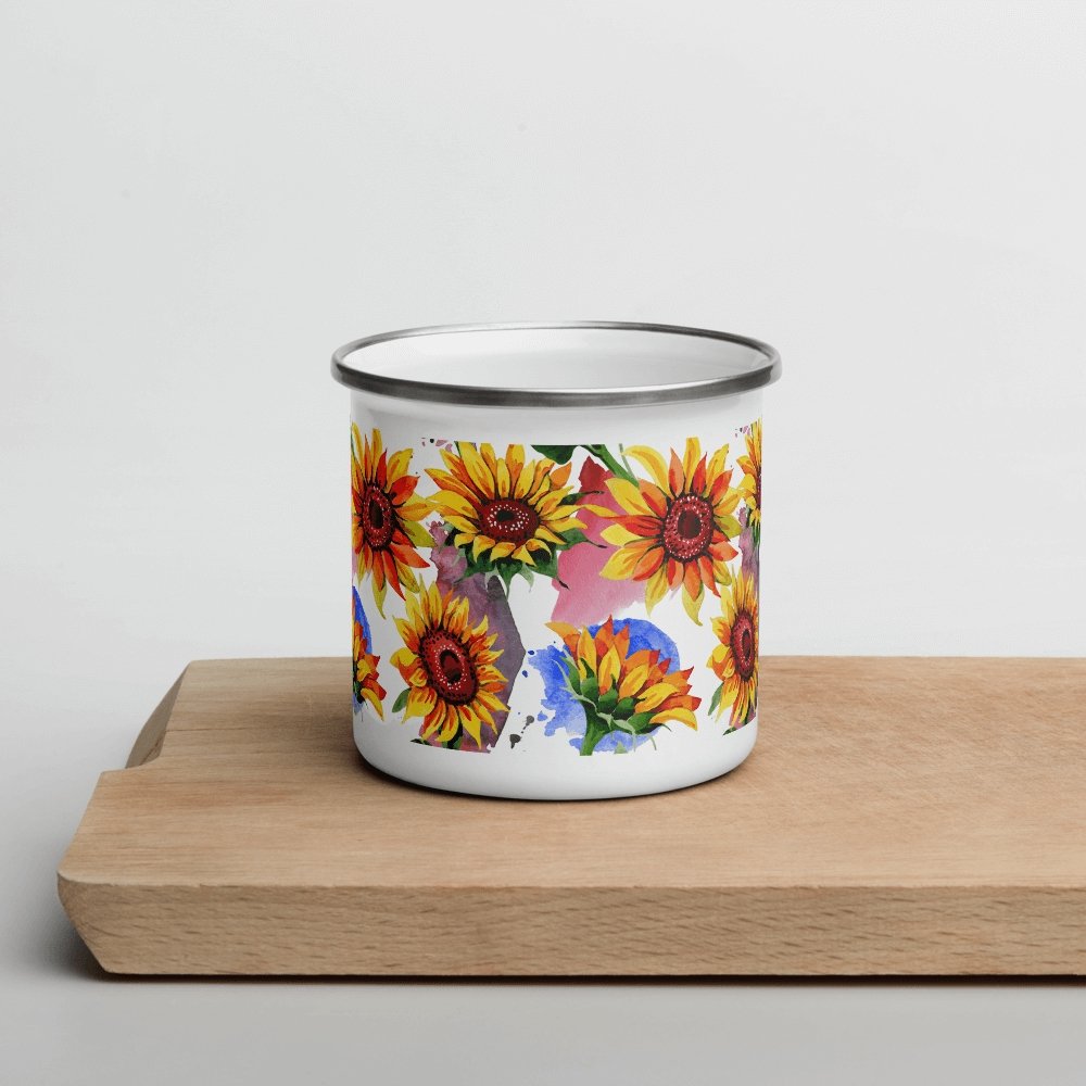 You're My Sunflower Silver Rim White Enamel Mug - Lorri Melas