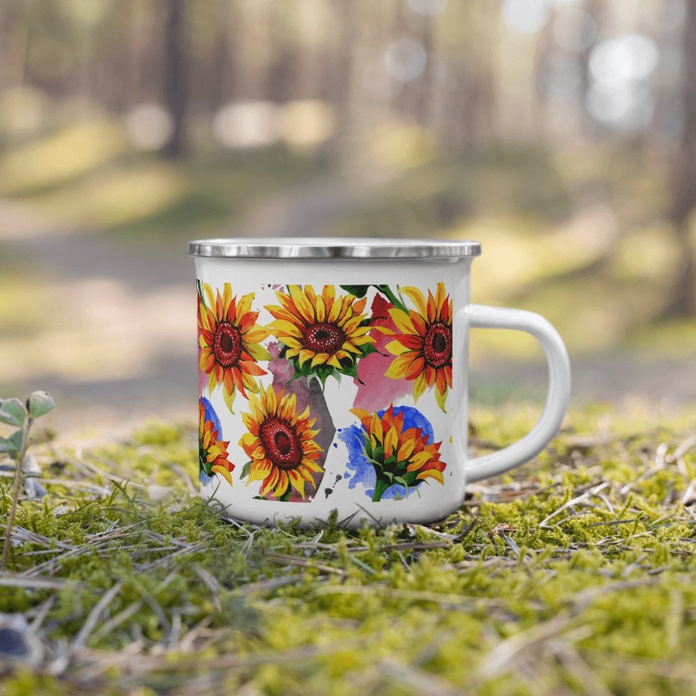 You're My Sunflower Silver Rim White Enamel Mug - Lorri Melas